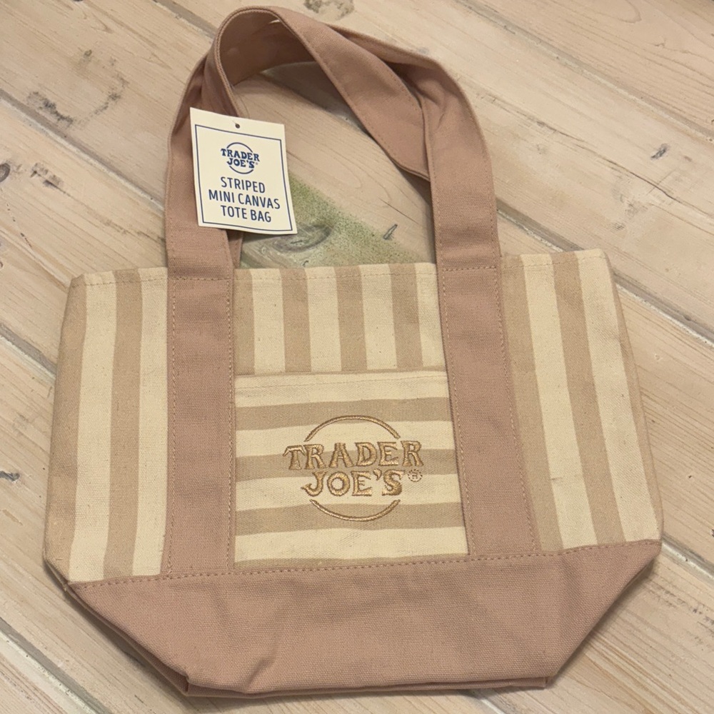 NEW Trader Joe’s Tan Stripe Canvas Tote - Picture 2 of 2